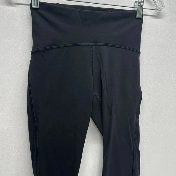 Lululemon Train Times Crop Cropped Pants Leggings Black Mesh Panels 21" Size 4 - Picture 3 of 11
